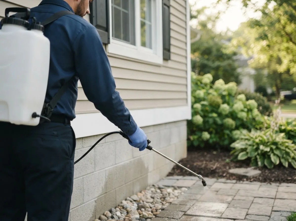 Pest control technician inspecting a home in Cambridge, WI